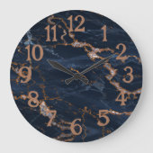 Navy Blue Roos Gold Marble Agate Grote Klok (Voorkant)