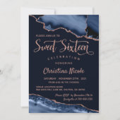 Navy Blue Roos Gold Marble Agate Sweet 16 Foto Kaart (Voorkant)