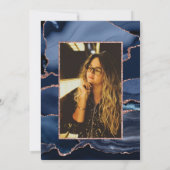 Navy Blue Roos Gold Marble Agate Sweet 16 Foto Kaart (Achterkant)
