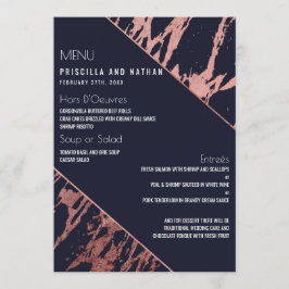 Navy Blue Roos Gold Marble Diagonaal Wedding Menu