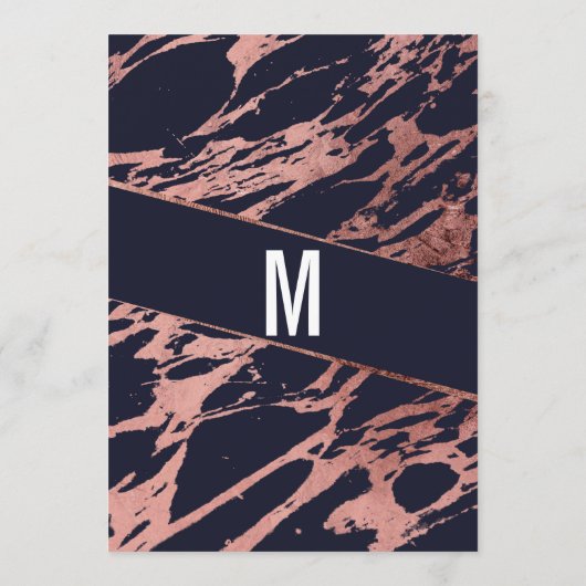 Navy Blue Roos Gold Marble Diagonaal Wedding Menu (Achterkant)