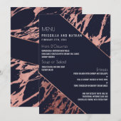 Navy Blue Roos Gold Marble Diagonaal Wedding Menu (Voorkant / Achterkant)
