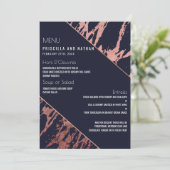 Navy Blue Roos Gold Marble Diagonaal Wedding Menu (Staand voorkant)