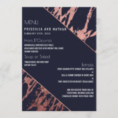 Navy Blue Roos Gold Marble Diagonaal Wedding Menu (Voorkant)