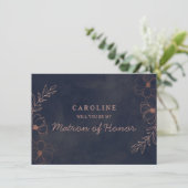 Navy Blue Roos Gold Matron of Honor proposal Kaart (Staand voorkant)