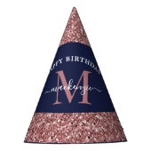 Navy Blue Roos Gold Monogram Verjaardag Feesthoedjes (Voorkant)