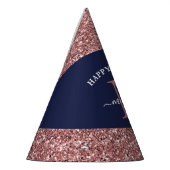 Navy Blue Roos Gold Monogram Verjaardag Feesthoedjes (Links)