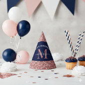 Navy Blue Roos Gold Monogram Verjaardag Feesthoedjes