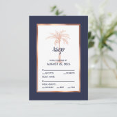 Navy Blue Roos Gold Palm Tree Beach Weddenschap RSVP Kaartje (Staand voorkant)
