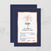 Navy Blue Roos Gold Palm Tree Beach Weddenschap RSVP Kaartje (Voorkant / Achterkant)