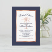 Navy Blue Roos Gold Palm Tree Modern Vrijgezellenf Kaart (Staand voorkant)