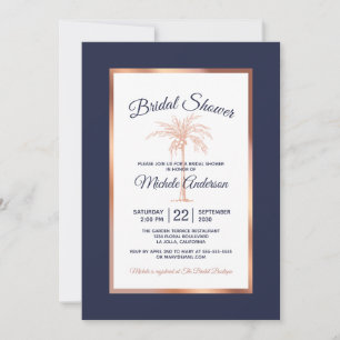 Navy Blue Roos Gold Palm Tree Modern Vrijgezellenf Kaart