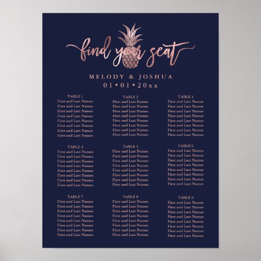 NAVY BLUE ROOS GOLD PINEAPPLE SEINGSKART POSTER (Voorkant)