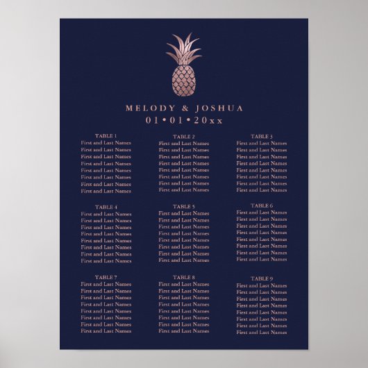 NAVY BLUE ROOS GOLD PINEAPPLE SEINGSKART POSTER (Voorkant)