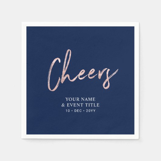 Navy Blue & Roos Gold | Proost Feestvieringen Servet (Voorkant)