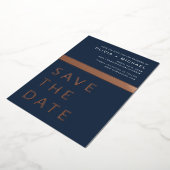 Navy Blue Roos Gold Save the Date Elegant Folie Uitnodiging (Gedraaid)