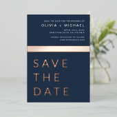 Navy Blue Roos Gold Save the Date Elegant Folie Uitnodiging (Staand Voorkant)