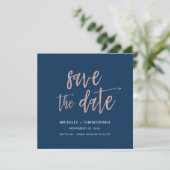 Navy Blue & Roos Gold Save the Date Square Kaart (Staand voorkant)