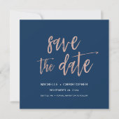 Navy Blue & Roos Gold Save the Date Square Kaart (Voorkant)