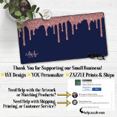 Navy Blue Roos Gold Sparkle Glitter Driemonogram Bureaumat