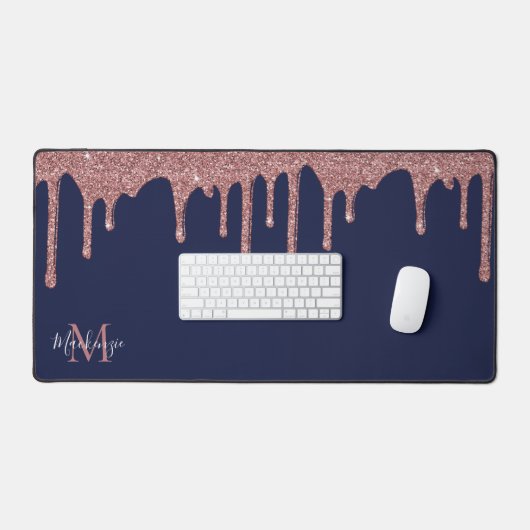 Navy Blue Roos Gold Sparkle Glitter Driemonogram Bureaumat (Keyboard & Muis)