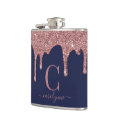 Navy Blue Roos Gold Sparkle Glitter Driemonogram Heupfles (Links)