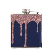 Navy Blue Roos Gold Sparkle Glitter Driemonogram Heupfles (Achterkant)