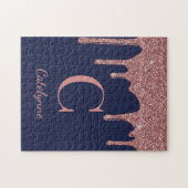 Navy Blue Roos Gold Sparkle Glitter Driemonogram Legpuzzel (Horizontaal)