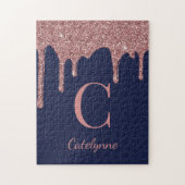 Navy Blue Roos Gold Sparkle Glitter Driemonogram Legpuzzel (Verticaal)