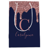 Navy Blue Roos Gold Sparkle Glitter Driemonogram Medium Cadeauzakje (Voorkant)