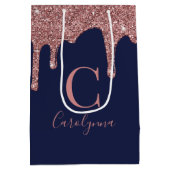 Navy Blue Roos Gold Sparkle Glitter Driemonogram Medium Cadeauzakje (Achterkant)