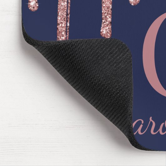 Navy Blue Roos Gold Sparkle Glitter Driemonogram Muismat (Hoek)