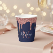 Navy Blue Roos Gold Sparkle Glitter Driemonogram Papieren Bekers