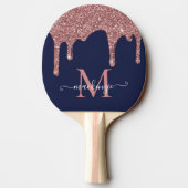 Navy Blue Roos Gold Sparkle Glitter Driemonogram Tafeltennisbatje (Achterkant)