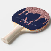 Navy Blue Roos Gold Sparkle Glitter Driemonogram Tafeltennisbatje (Voorkant Gekanteld)