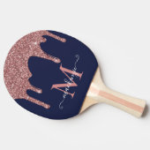 Navy Blue Roos Gold Sparkle Glitter Driemonogram Tafeltennisbatje (Zijkant)