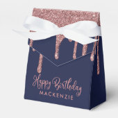 Navy Blue Roos Gold Sparkle Glitter Drift Birthday Bedankdoosjes (Voorkant Zijde)