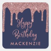 Navy Blue Roos Gold Sparkle Glitter Drift Birthday Vierkante Sticker (Voorkant)