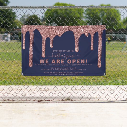 Navy Blue Roos Gold Sparkle Glitter Drift Business Spandoek (Insitu)