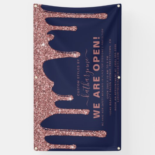 Navy Blue Roos Gold Sparkle Glitter Drift Business Spandoek (Verticaal)