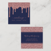 Navy Blue Roos Gold Sparkle Glitter Drift Luxury Vierkante Visitekaartje (Voorkant / Achterkant)