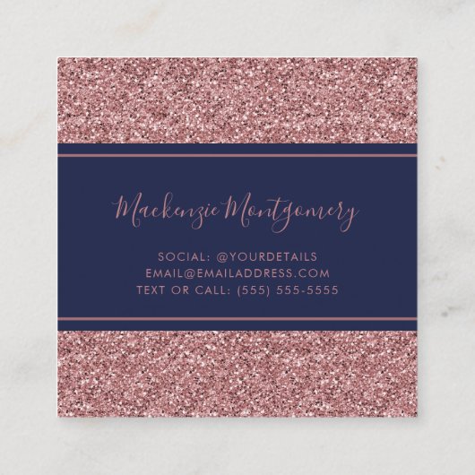Navy Blue Roos Gold Sparkle Glitter Drift Luxury Vierkante Visitekaartje (Achterkant)