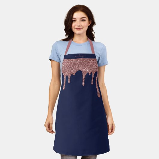 Navy Blue Roos Gold Sparkle Glitter Drivers Schort (Gedragen)