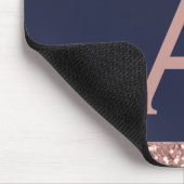 Navy Blue Roos Gold Sparkle Glitter Monogram Muismat (Hoek)