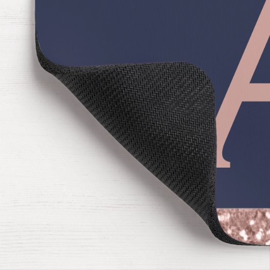 Navy Blue Roos Gold Sparkle Glitter Monogram Muismat (Hoek)