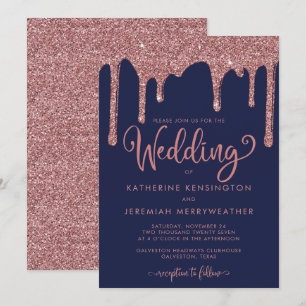 Navy Blue Roos Gold Sparkle Glitter Wedding Kaart