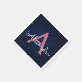 Navy Blue & Roos Gold Sparkle Monogram Initiaal Servetten (Hoek)