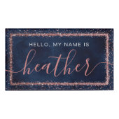 Navy Blue Roos Gold Sprinkled Confetti Party Naambadge (Voorkant)