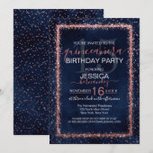 Navy Blue Roos Gold Sprinkled Confetti Quinceañera Kaart (Voorkant / Achterkant)