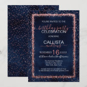 Navy Blue Roos Gold Sprinkled Confetti Verjaardag Kaart (Voorkant / Achterkant)